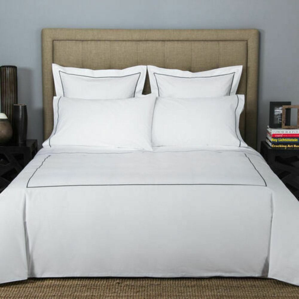 FRETTE ONE BOURDON QUEEN DUVET COVER PERCALE WHIYE/GREY